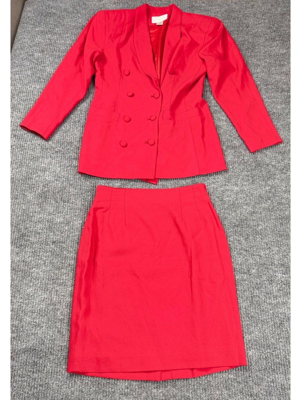 Vintage Casual Corner Red Skirt Suit Size 8 Double Breasted 2 Piece